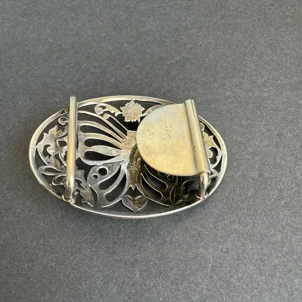 Fleming Butterfly Belt Buckle‎ Sterling Silver Filigree Etched Coastal Cowgirl